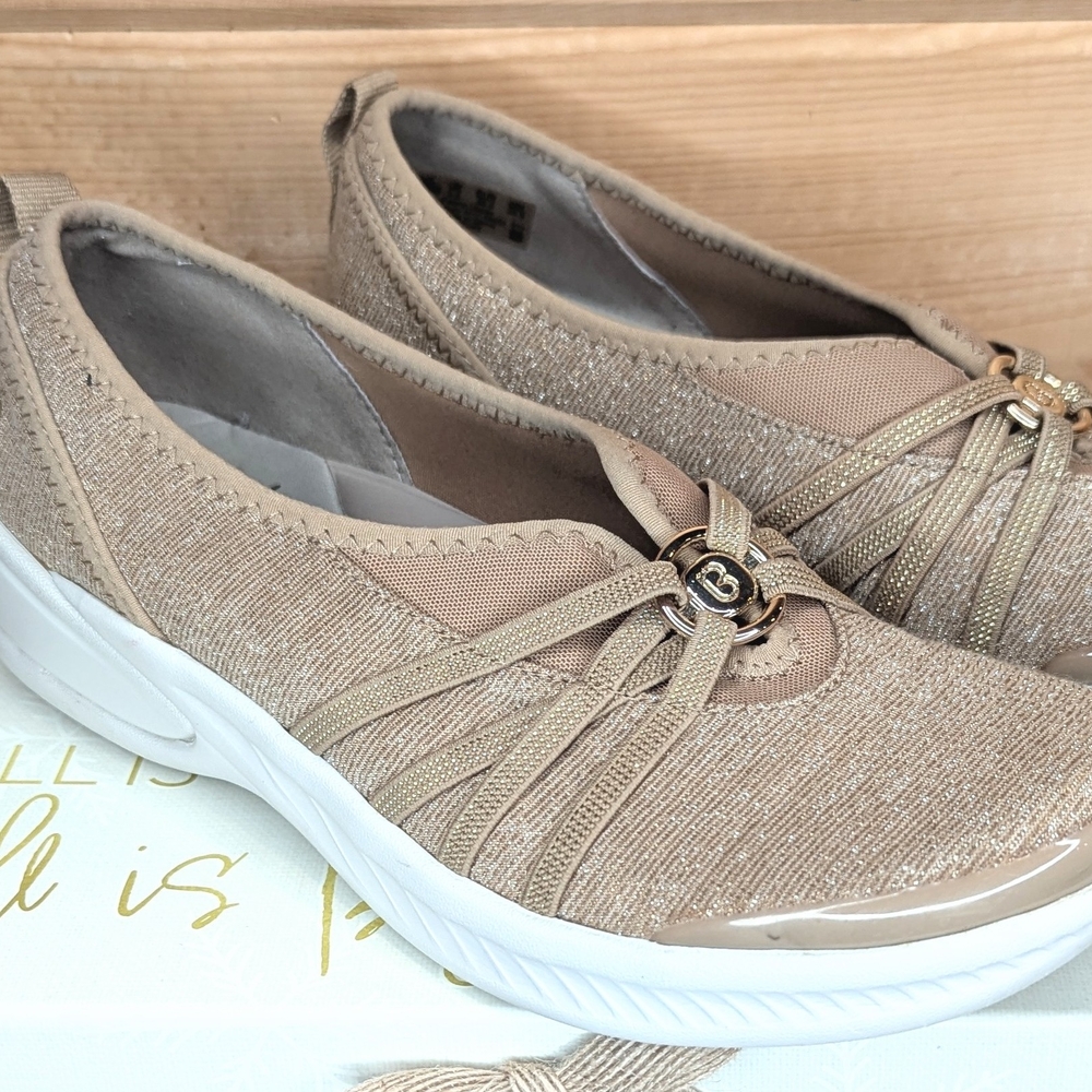 Bzees Slip-On Women's Beige/Gold  Shimmery Sneaker Shoes - Picture 5 of 15